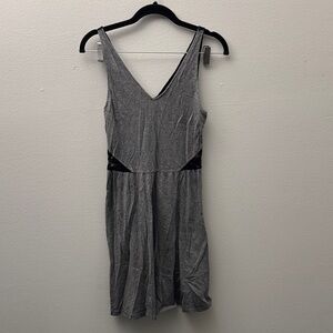 Gray Sleeveless Dress with Black lace Accents